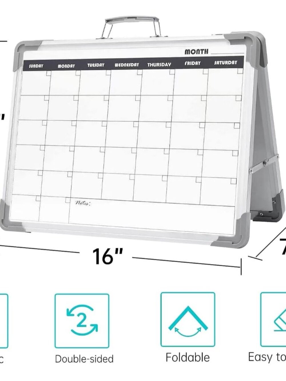 Magnetic Dry Erase Board with Calendar - Small Double Sided Whiteboard on Deskto - Picture 3 of 8